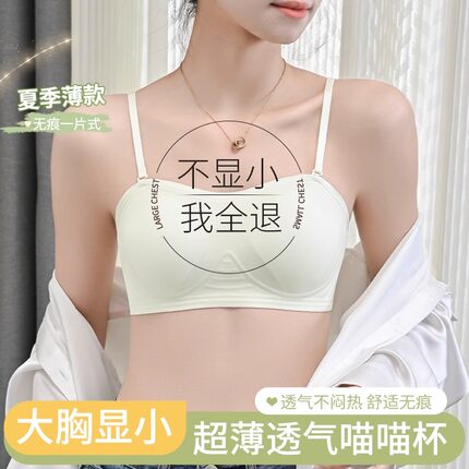 无痕内衣女薄款大胸显小胸胸罩软支撑收副乳防下垂超薄喵喵杯文胸