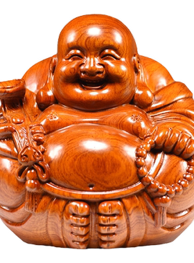 花梨木雕坐笑佛弥勒佛摆件红木