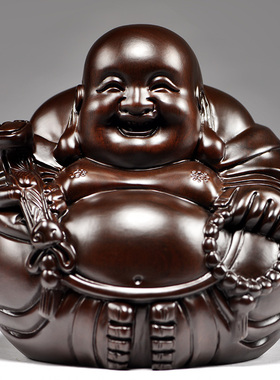 黑檀木雕刻一团和气弥勒佛像摆件坐笑佛客厅电视柜装饰红木工艺品