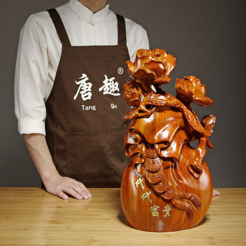 牡丹摆件乔迁家居客厅红木工艺品