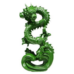 纯木龙摆件绿色木质盘龙吉祥物青龙年生肖实木雕刻木头补角工艺品