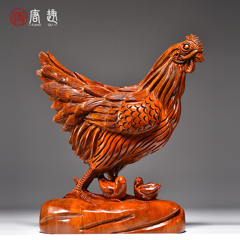 花梨木雕鸡摆件实木雕刻母鸡十二生肖鸡摆设家居装饰品红木工艺品