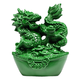 绿色木龙摆件生肖木头龙工艺品家居实木质雕刻桌面装饰品客厅摆设