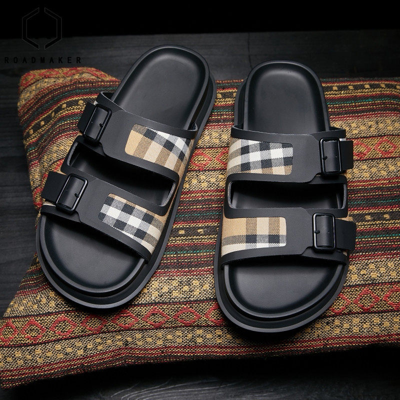 ROADMAKER2025夏季新款真皮大码拖鞋男士一字拖休闲潮流沙滩鞋男