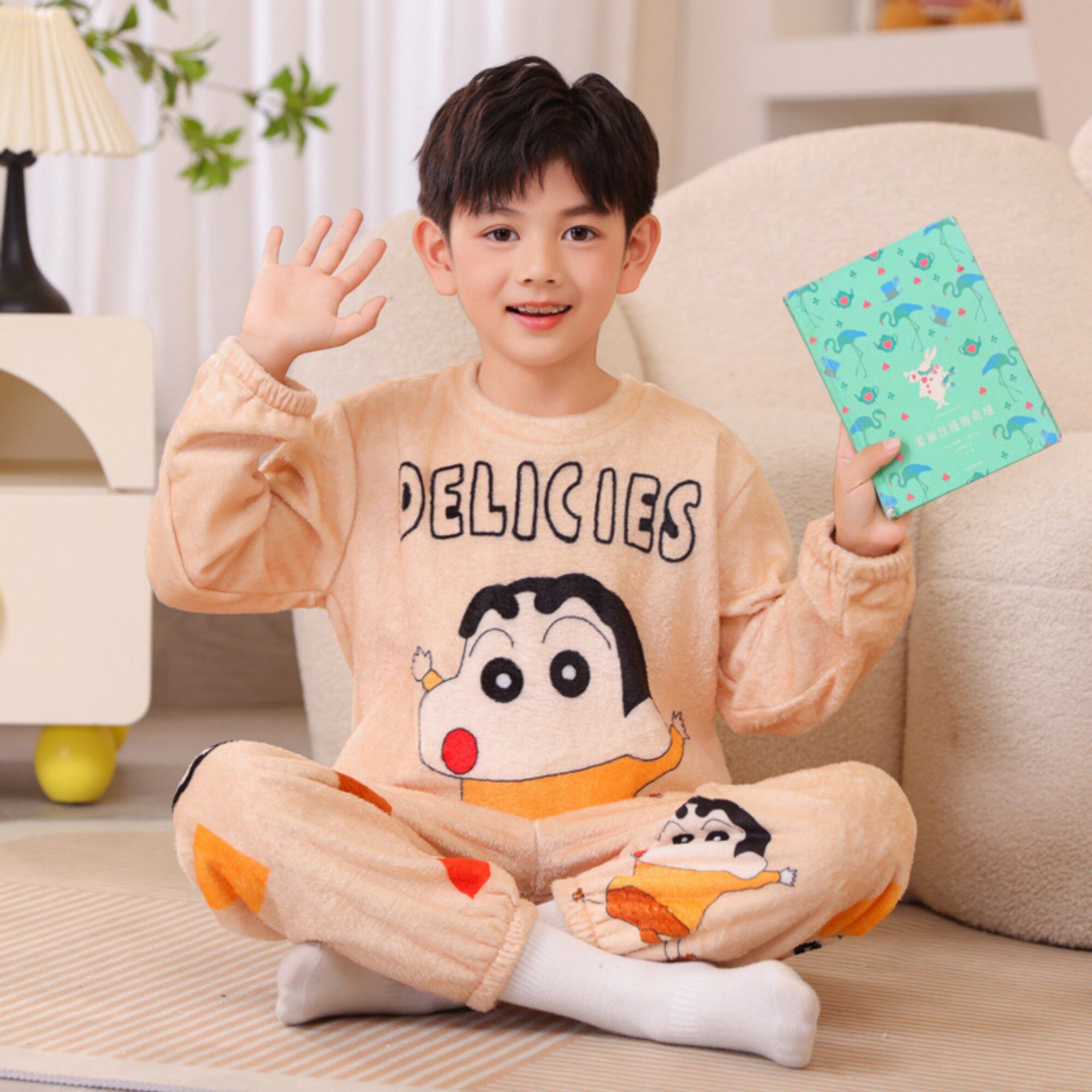 儿童睡衣男童秋冬款内衣套装珊瑚绒冬季法兰绒男孩大星星加厚十岁