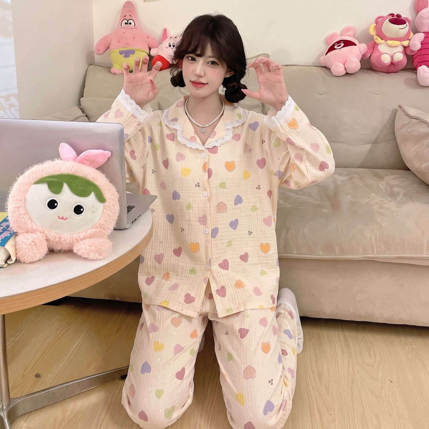 睡衣女款女孩儿童冬云朵棉春秋季空调服长袖薄款卡通三周岁秋装潮