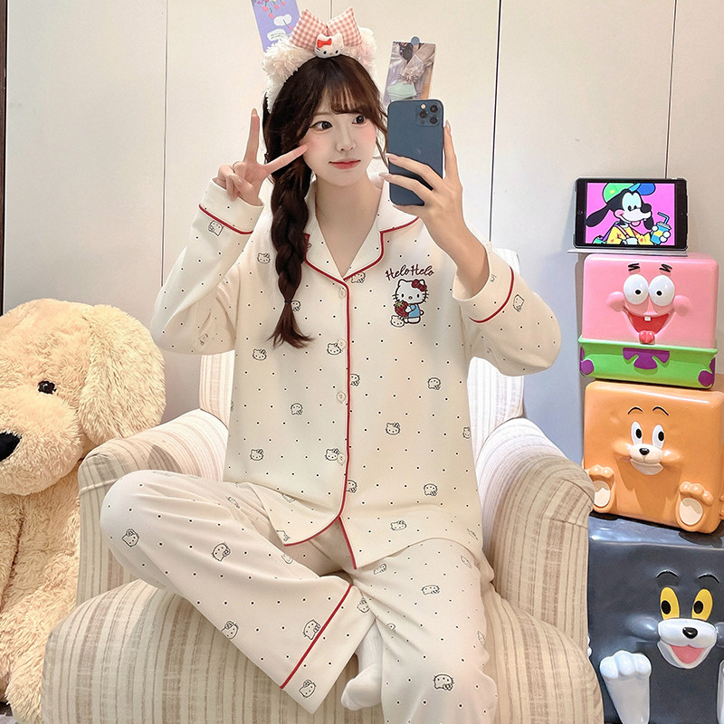 十岁至十五岁儿童纯棉女孩春秋季睡衣冬女童小猫咪长袖春装家居服