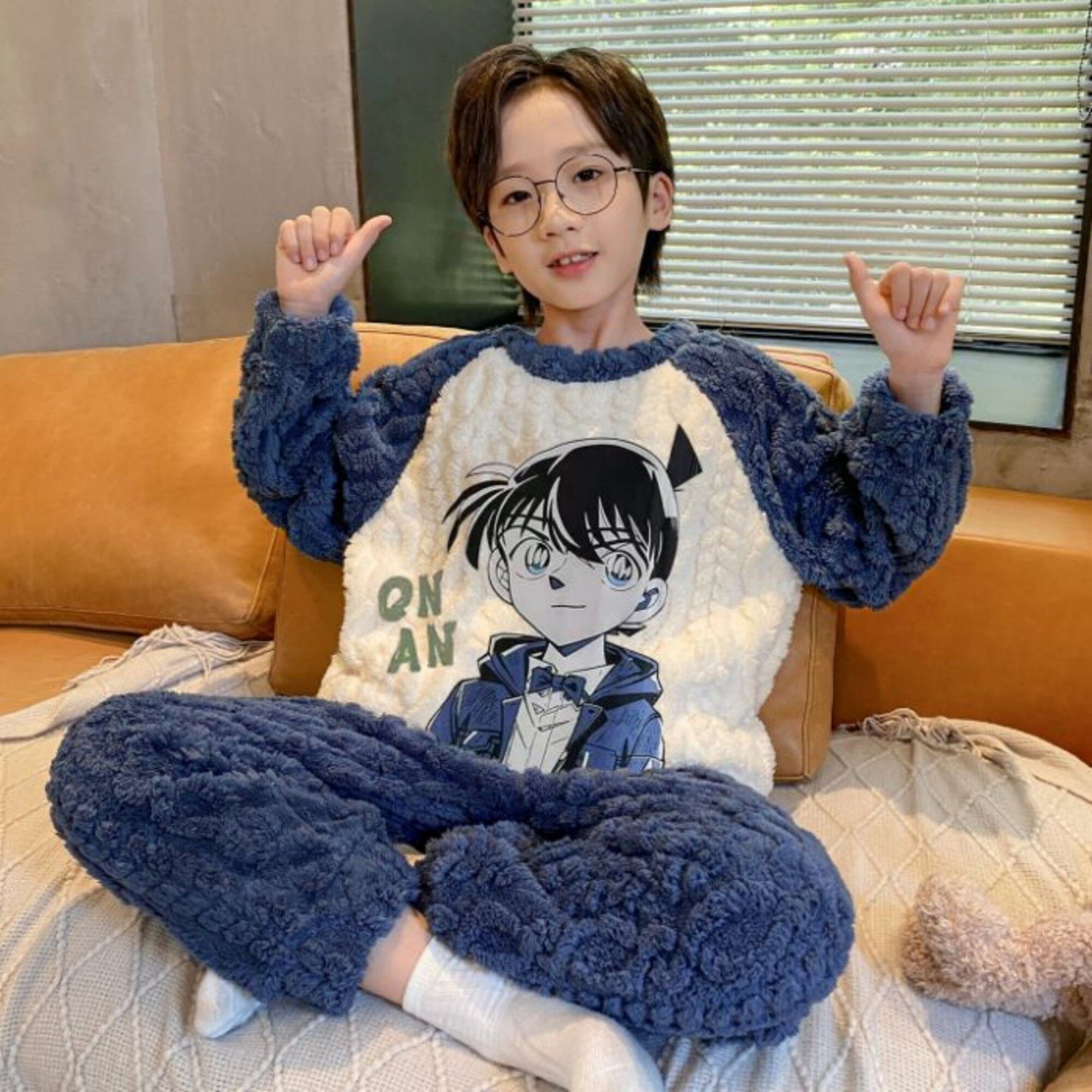 女童秋冬款珊瑚绒加厚十岁至十五岁法兰绒儿童女孩冬季天蓝色睡衣
