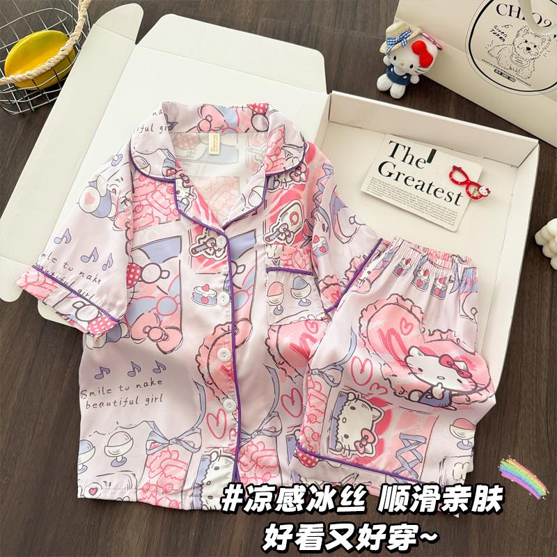 睡衣夏季女孩初中衣服裤子两姐妹夏外穿女童薄款儿童冰丝秋天韩版
