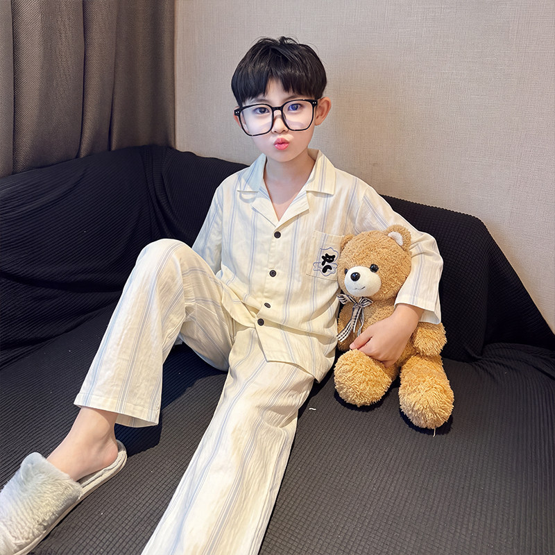 睡衣男孩云朵棉春秋季春天男童冬天空调服微笑初中生裤子套装儿童