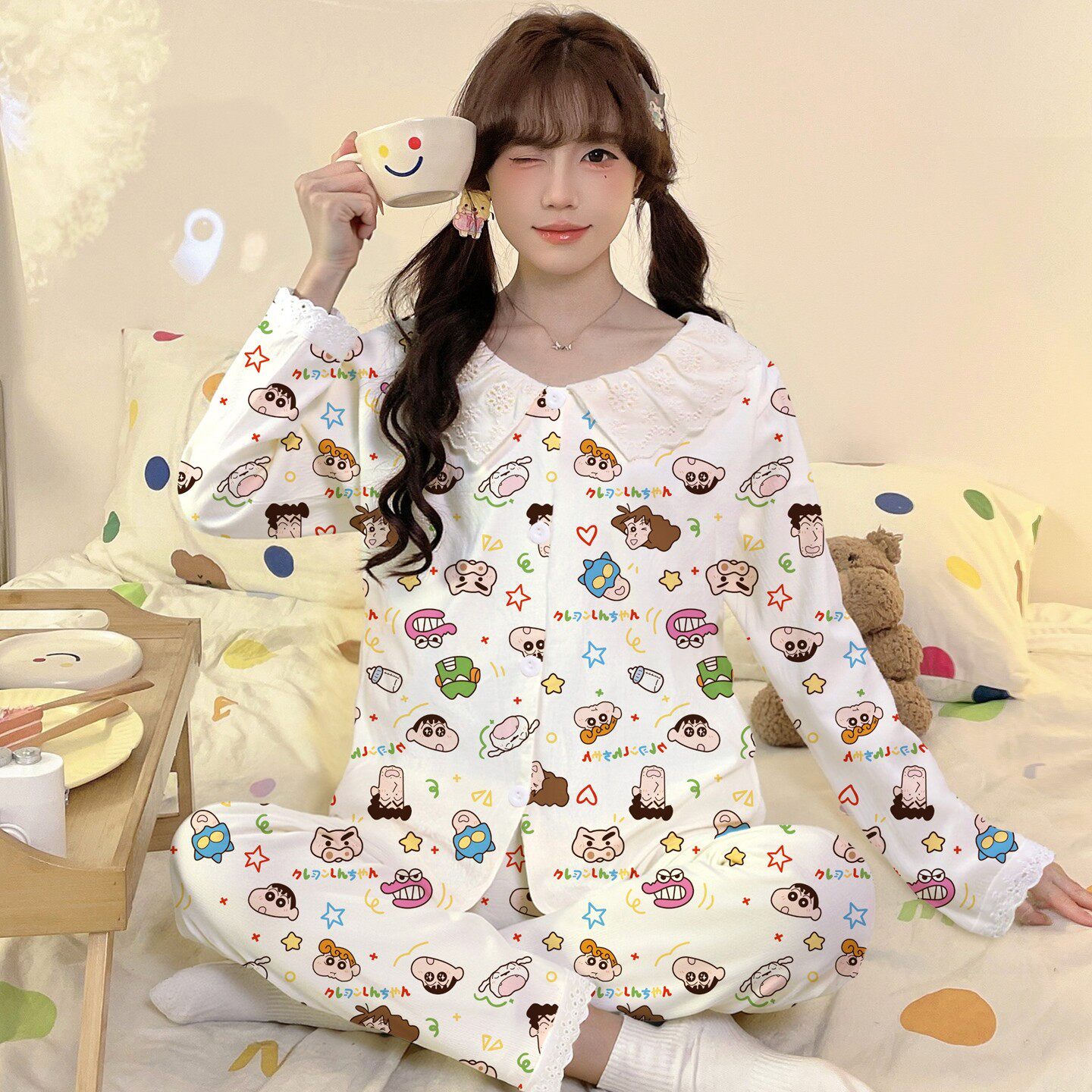 睡衣女款女孩十四周岁潮儿童小猫咪冬薄款空调服春秋季长袖云朵棉