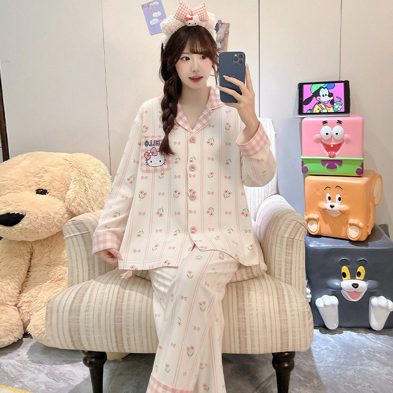 儿童睡衣女童春秋季长袖黑白色纯棉女孩冬潮居家两妹妹空调家居服