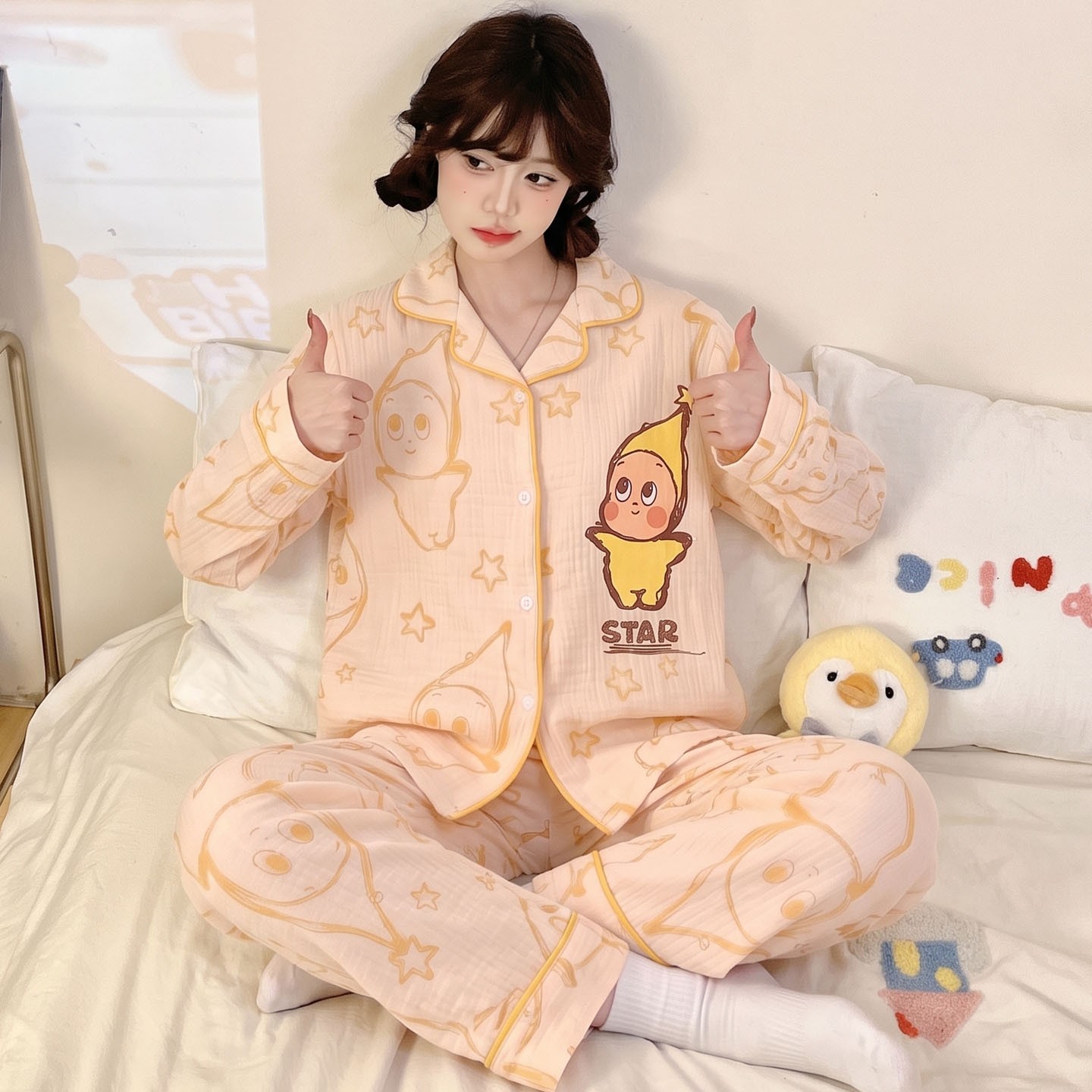 睡衣女款女孩儿童长袖薄款卡通动漫空调服春秋季冬云朵棉潮胖大童