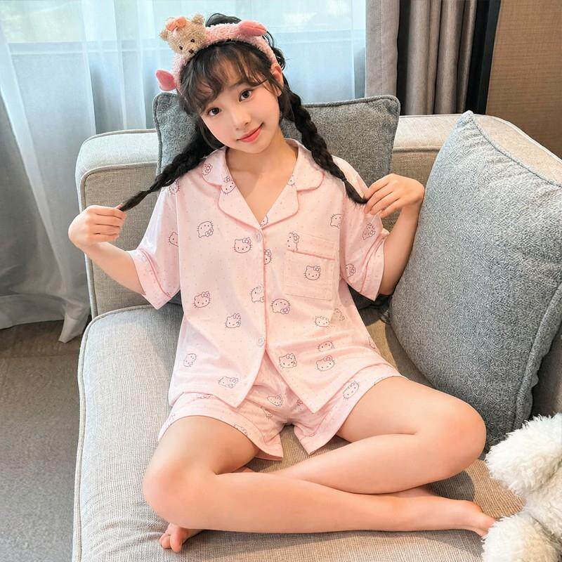 睡衣夏季女孩儿童冰丝薄款女童生日腊肠狗小学生小学休息服妹妹潮