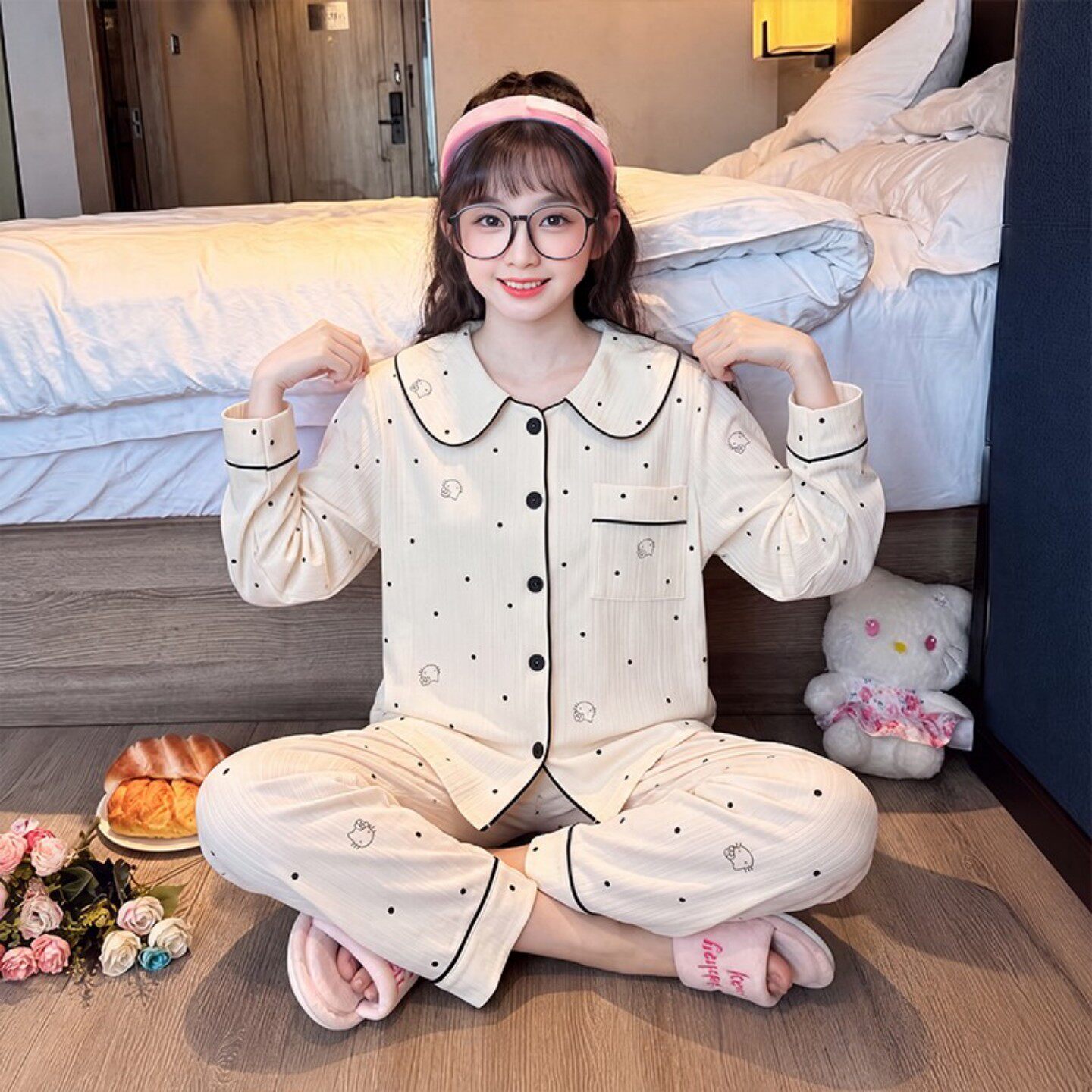 睡衣女孩春秋季长袖云朵棉十一周岁保暖装冬天卡通熊空调服潮儿童
