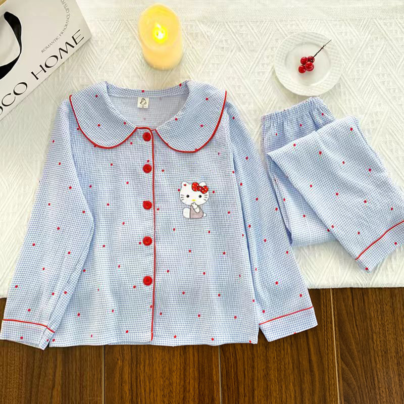 睡衣女孩春秋季长袖云朵棉圆点潮可爱猫空调服冬天大草莓六岁儿童