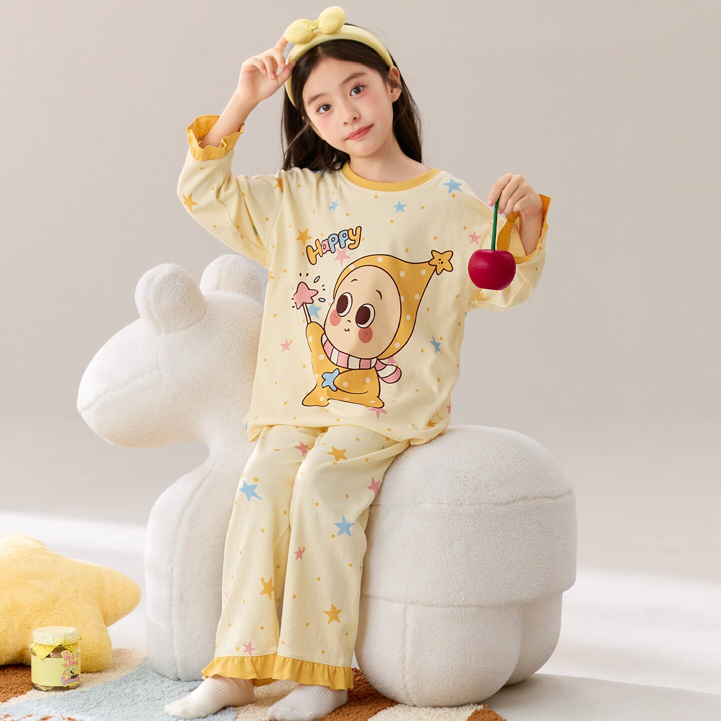 睡衣女孩纯棉春秋季长袖孩子潮好看的胖大童宝宝女童条纹冬天儿童