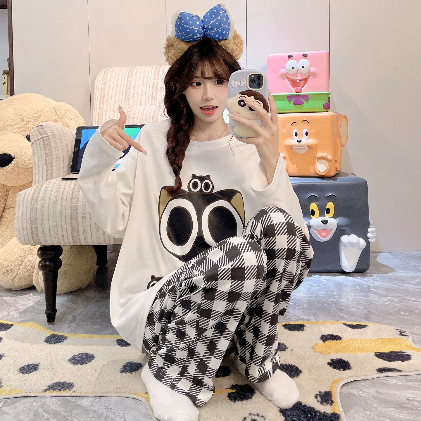 儿童睡衣女孩纯棉长袖春秋季女童空调服可爱汪图案冬天好看的休闲