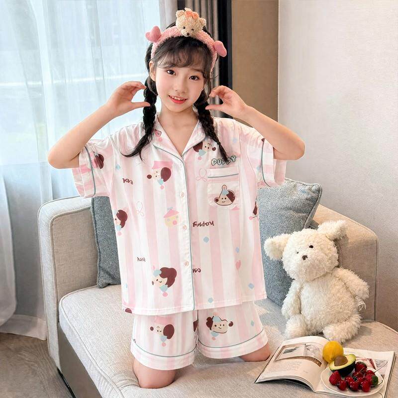 睡衣夏季女孩套装薄款女童冰丝儿童好看的空调服弟弟十五裤子姐妹