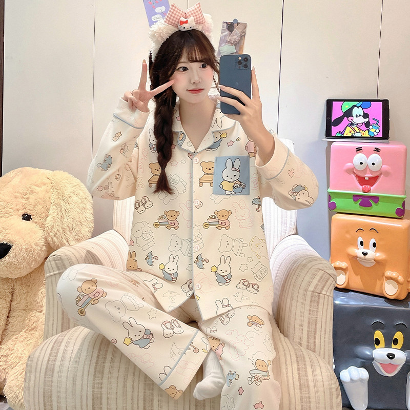 少女潮儿童睡衣长袖冬女童纯棉春秋季橘红色女孩十五岁大童家居服