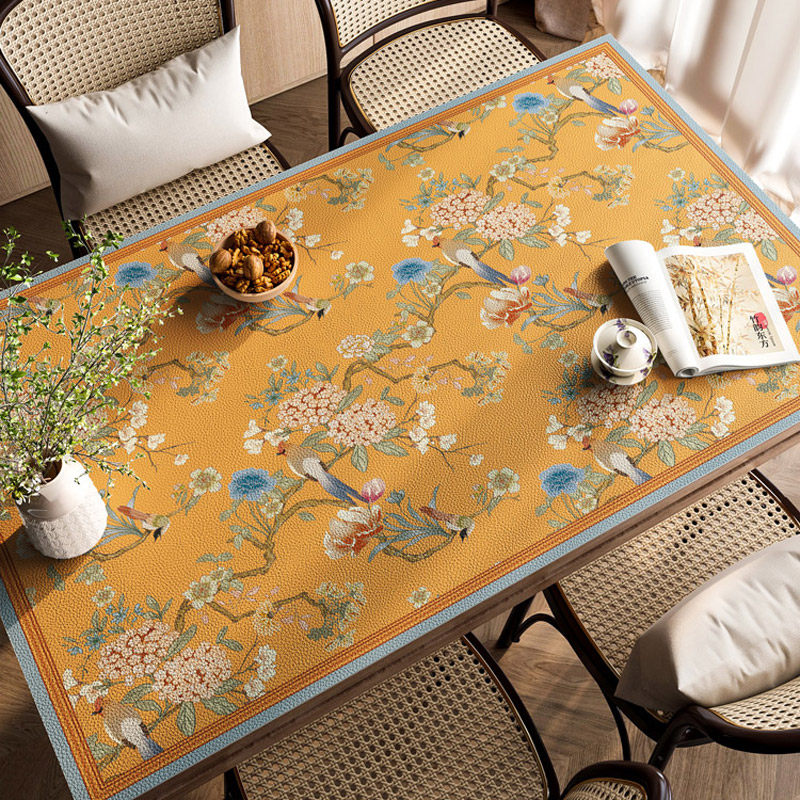 新中式餐桌垫防水防油防烫免洗茶几桌布轻奢高级感黄色可裁剪台布,居家布艺,桌布,淘宝优惠券,粉丝福利购,淘宝优惠卷