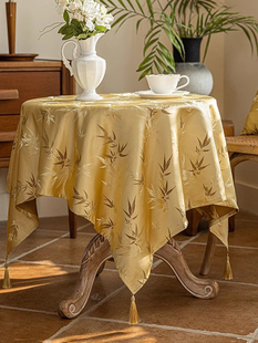 新中国风金色竹台布阳台小圆台布高档黄色咖啡桌布中国风