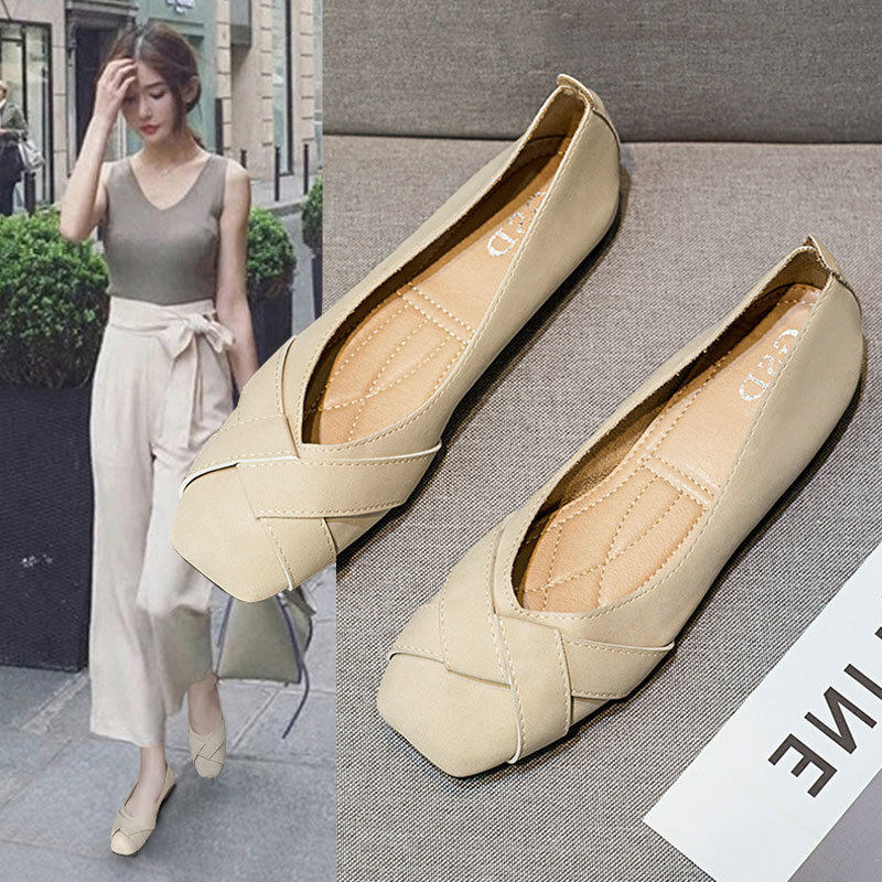 进口平底单鞋子女2025年春季百搭奶奶鞋浅口瓢鞋软底一脚蹬豆豆