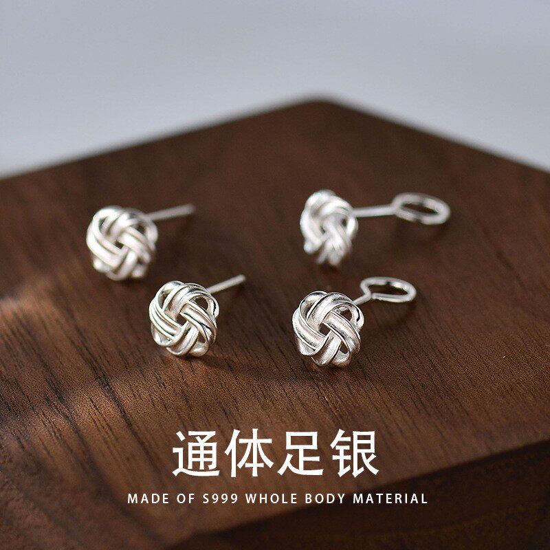 耳钉女简约S999银环缠耳勾时尚通勤小众设计感气质耳饰品