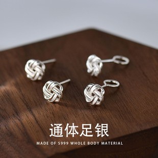 耳钉女简约S999银环缠耳勾时尚通勤小众设计感气质耳饰品