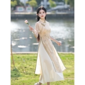 复古连衣裙夏 新中式 玉楼春 奥黛旗袍2025素雅少女年轻款 进口