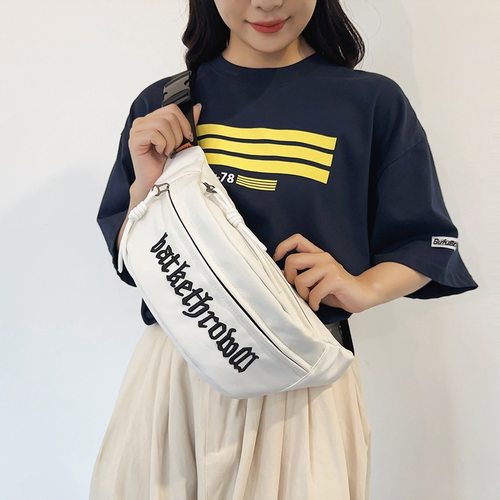 进口帆布斜挎胸包女2023潮时尚休闲单肩包大容量运动百搭轻便腰