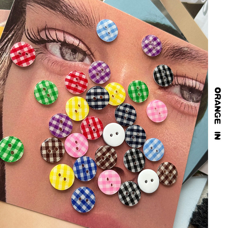 进口 两眼平面格子布树脂纽扣开衫衬衣扣子连衣裙衬衫服饰扣