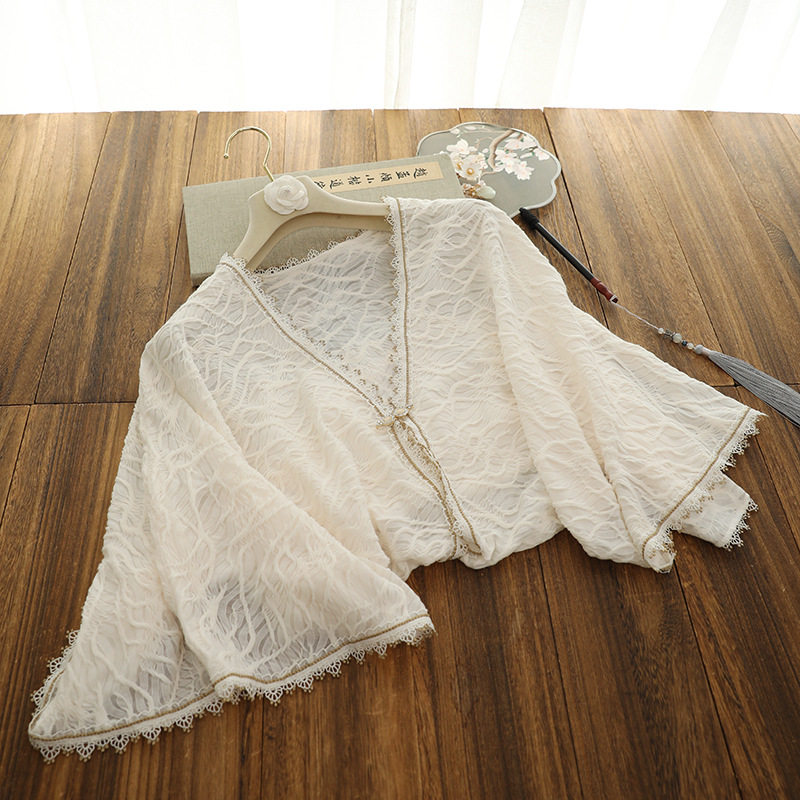 进口新中式仙女系蕾丝旗袍披肩外搭2022年夏季复古民国风气质百