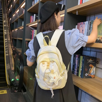 进口小清新初高中双肩包韩版时尚拼色学生书包休闲大容量抽带背