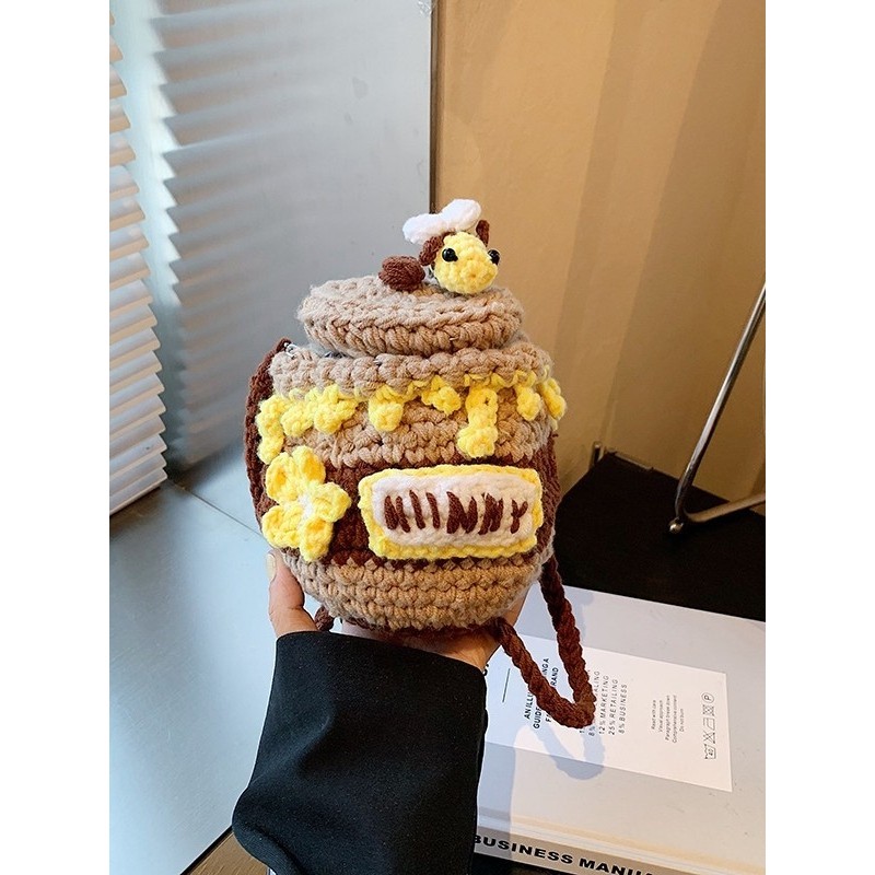 进口2025编织网红毛线包蜜蜂蜂蜜罐可爱小包包时尚单肩斜挎包,服饰配件/皮带/帽子/围巾,DIY编织材料包,淘宝优惠券,粉丝福利购,淘宝优惠卷