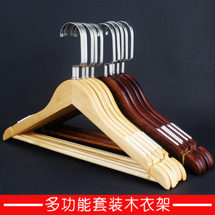 服装 店木头衣架家用定制LOG 包邮 复古带杠实木衣架批撑子