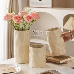 高级冰裂纹花瓶摆件奶油风陶瓷花瓶北欧客厅民宿插花水培花瓶
