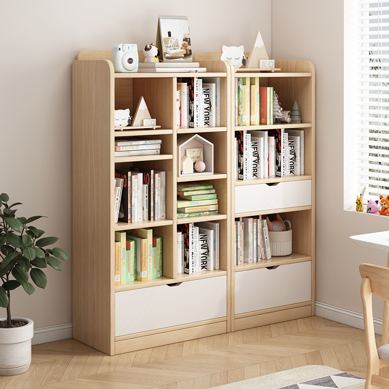 书架置物架带柜门落地柜