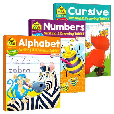 美国家庭教辅练习册 美国原版schoolzone ALPHABET字母 Numbers数字 Cursive英文连笔书写 书写练习册 3-8岁早教益智辅导练习册