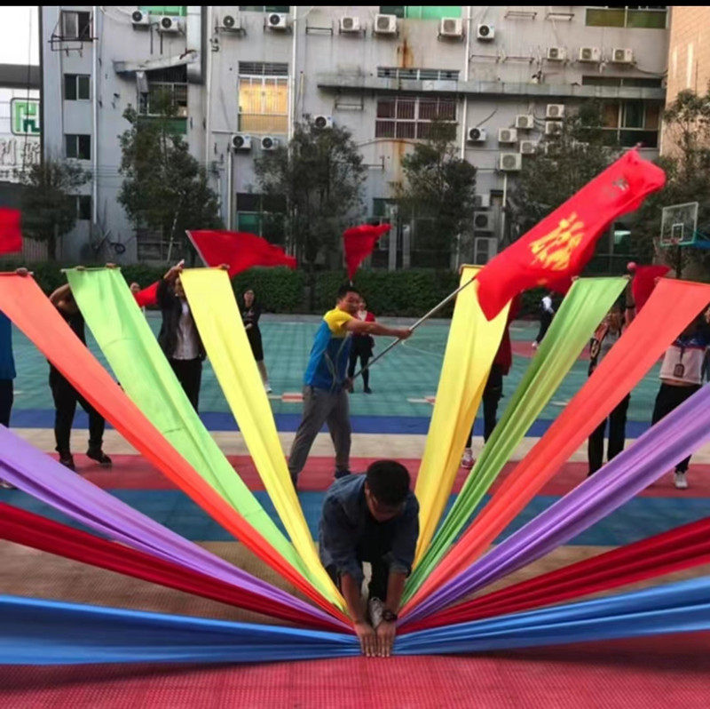 红绸带彩带舞蹈绸子大红布七彩色飘带加厚加密绸缎大型运动会道具