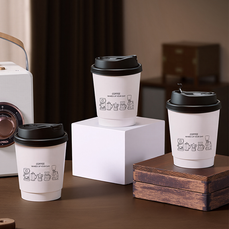 食品级咖啡杯子一次性咖啡纸杯带盖奶茶杯商用打包外带热饮杯