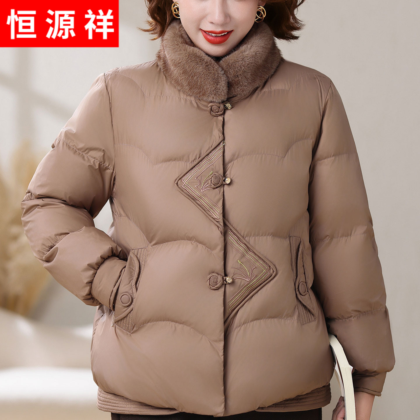 妈妈装冬季立领加绒加厚棉服外套