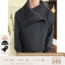 KREATE 50%美利奴羊毛斜拉链多穿领型正肩廓形毛呢绑带夹克秋冬