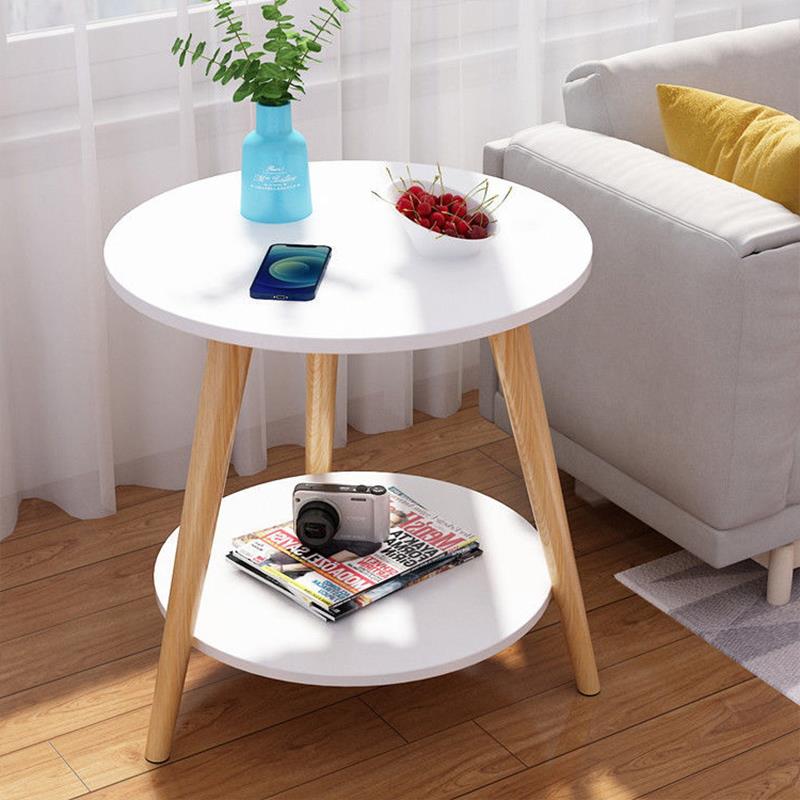 小圆桌客厅沙发边几家用简易茶几置物架出租房收纳卧室床边小桌子