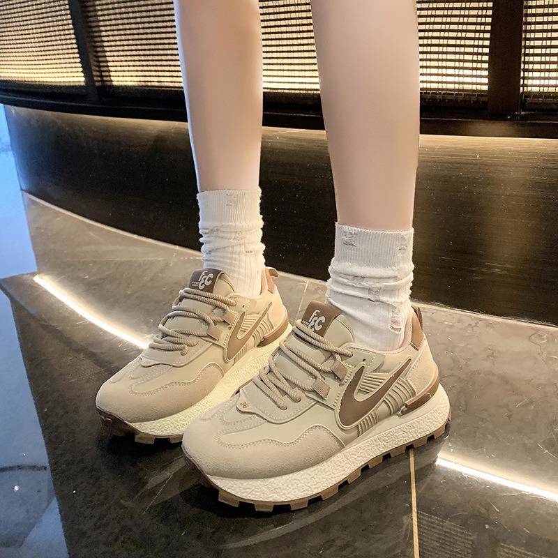 港风复古厚底老爹鞋女2025春季新款粉色轻便运动鞋休闲跑步鞋女鞋