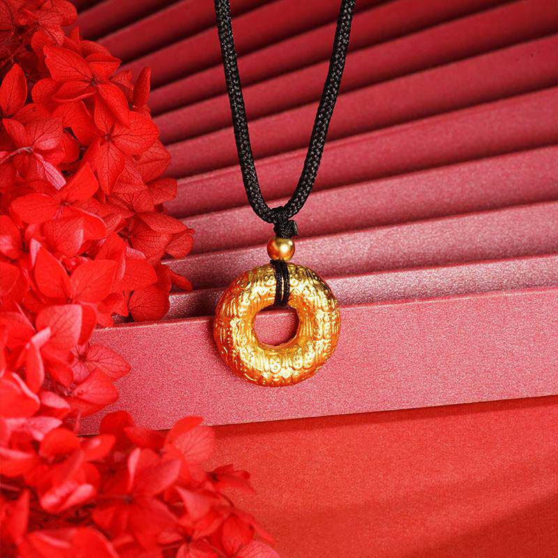 沙金圆环项链复古中国风气质吊坠首饰铜镀金饰品久不掉色配饰