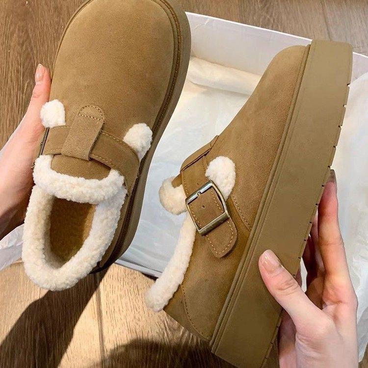 厚底加绒勃肯鞋女鞋保暖雪地靴女2025新款冬季乐福鞋博肯毛毛棉鞋