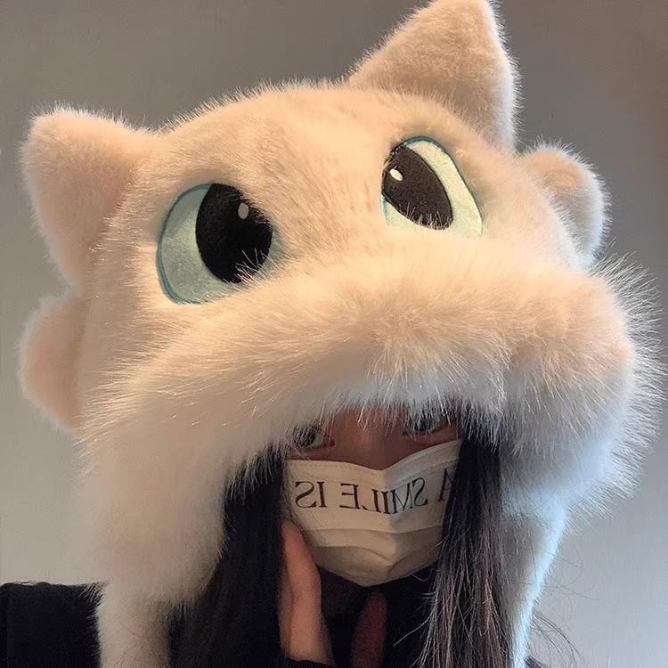 2025年男女女通用冬季可爱无牙仔毛绒帽子情侣款保暖显脸小雷锋帽