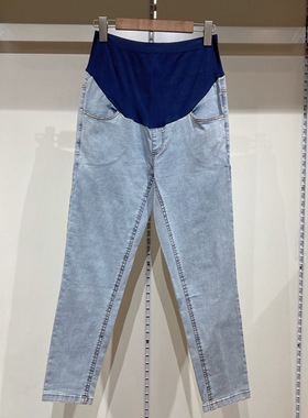 孕之彩春夏款薄款孕妇牛仔小脚裤无痕托腹裤清凉面料YWK211106