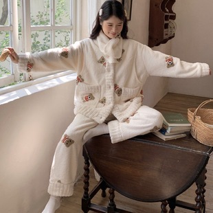 谷奈妈妈孕妇秋冬珊瑚绒月子服产后哺乳家居服产妇加绒孕妇睡衣